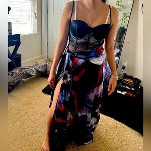 Lulu's Black and Purple Maxi Dress